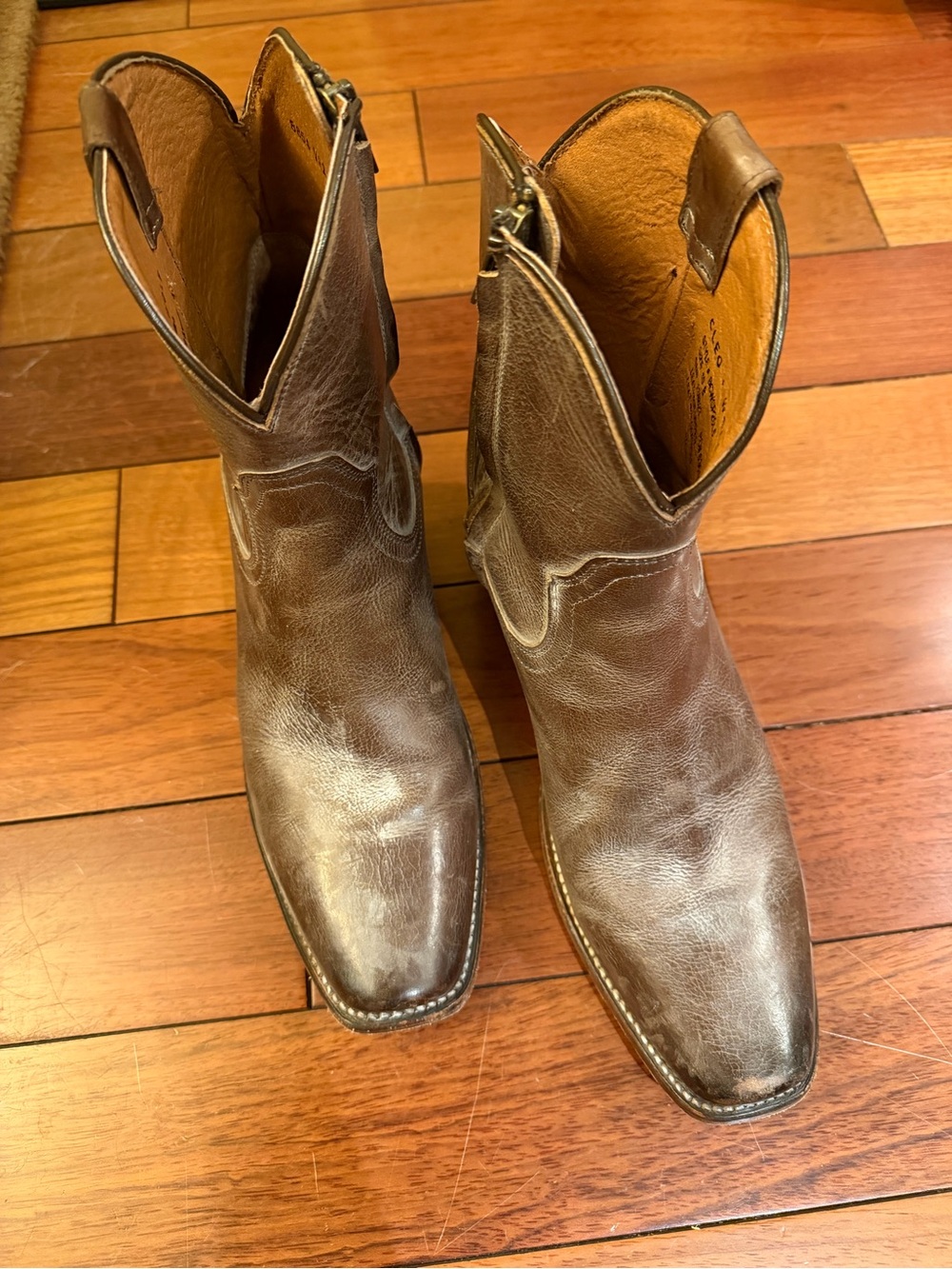Brown Leather Western-Inspired Ankle Booties